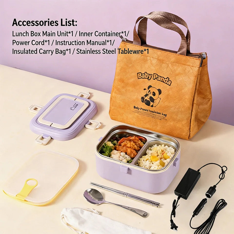 Electric Heating Lunch Box, No Water Needed 304 Stainless Steel Food Warmer,
