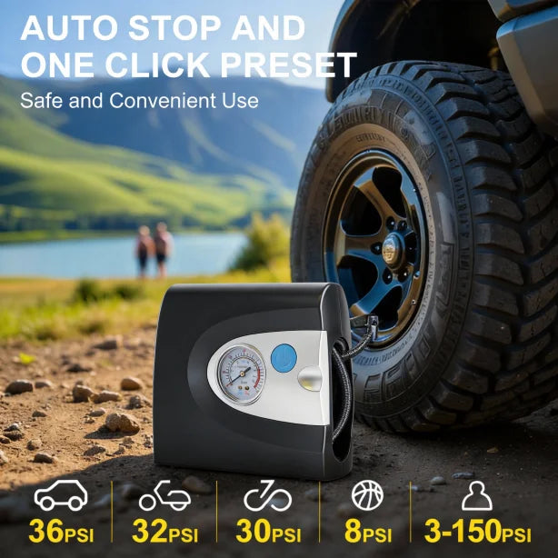 Portable 12V ABS Digital Tire Inflator with Dual Illumination System and Auto Shut-Off