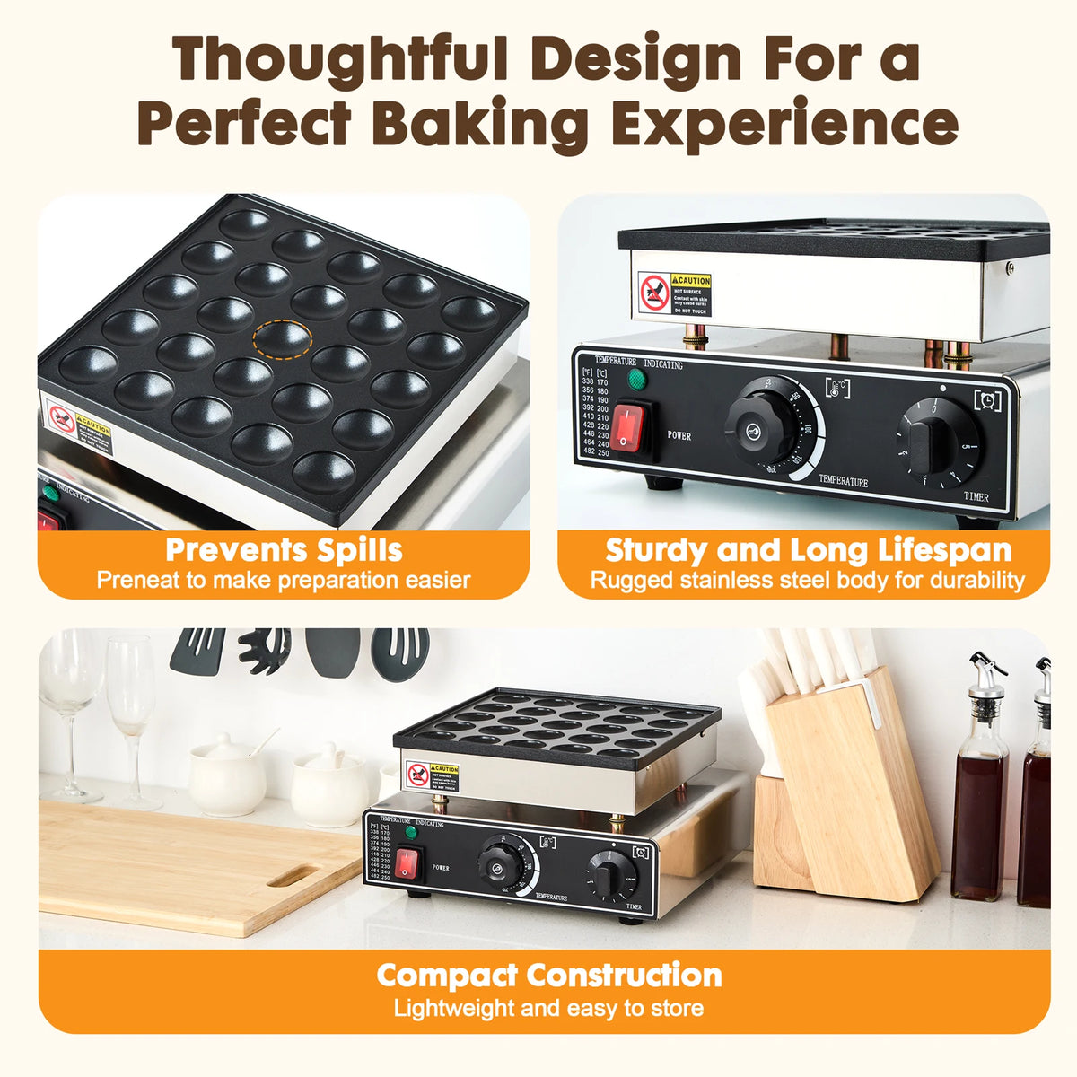 Cooking Equipment Electric Nonstick Mini Pancake Maker 110v/220v 25 Holes Poffertje