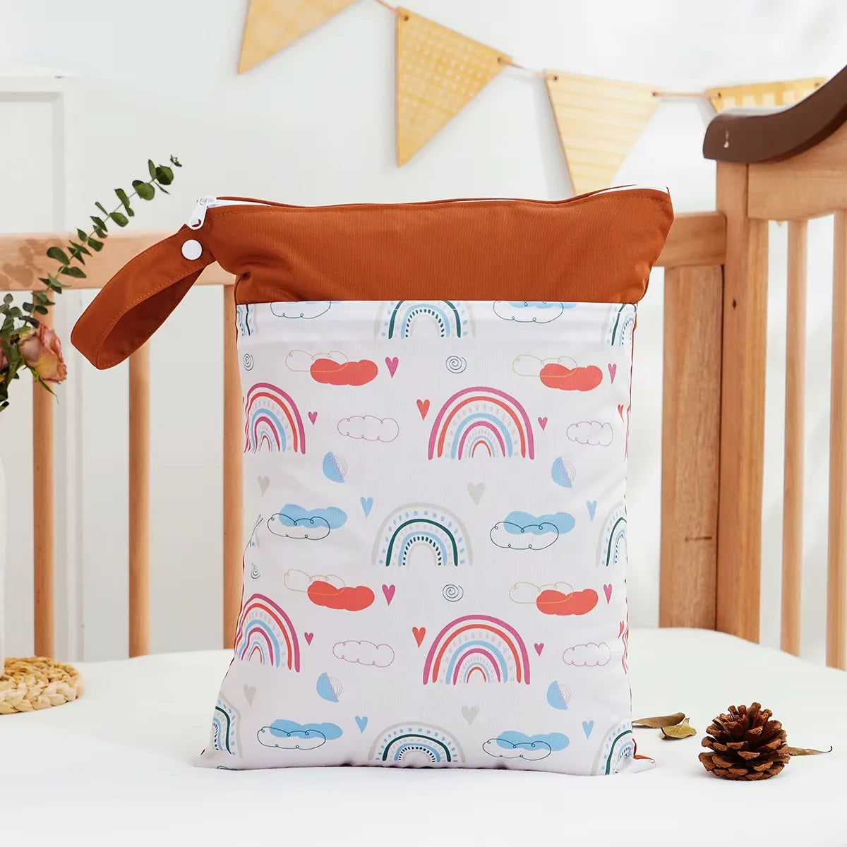 Printed Waterproof Wet Dry Bag Soft Polyester Zipper Storage Pouch for Infant Beach