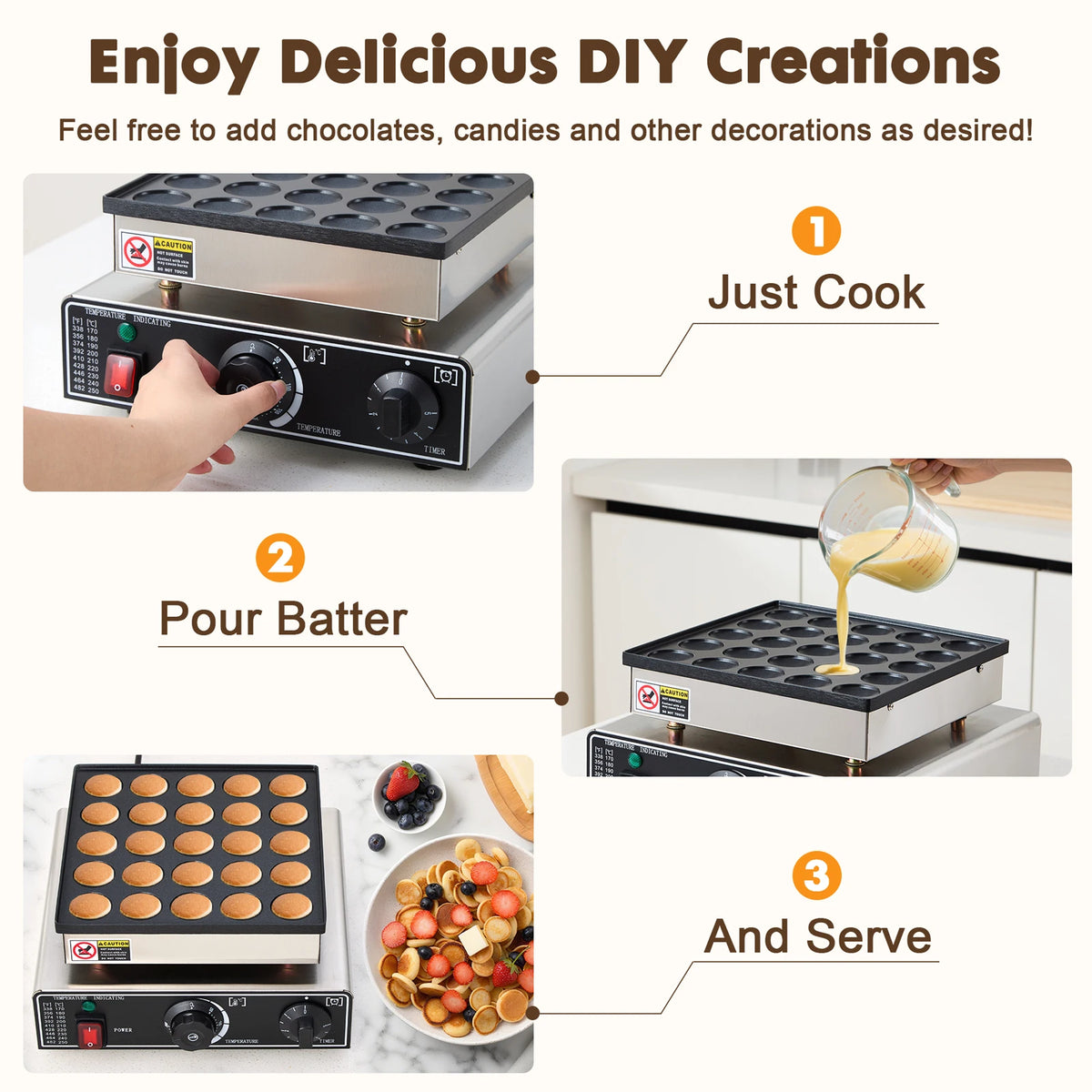 Cooking Equipment Electric Nonstick Mini Pancake Maker 110v/220v 25 Holes Poffertje