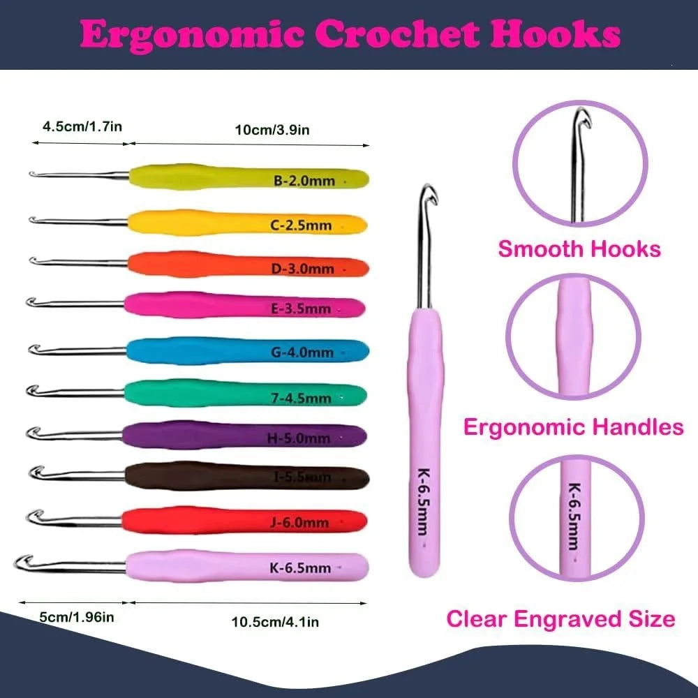 Beginner Crochet Starter Kit with 840Yds Soft Yarn, 10 Sizes Hooks & Storage Case