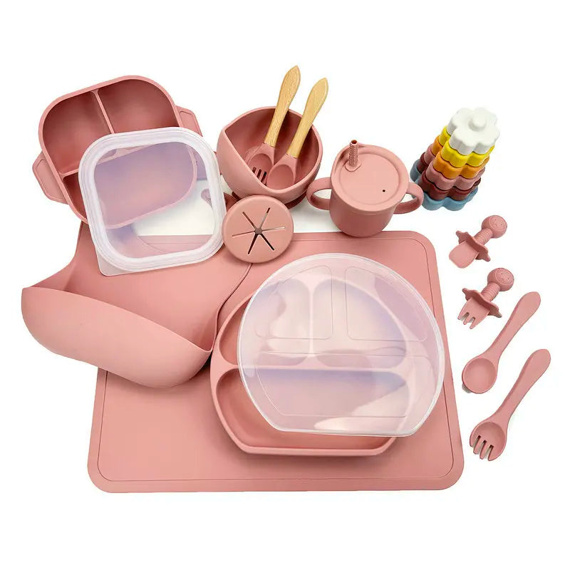 Bpa Free Silicone Baby Feeding Set Food Grade Silicone Spoon and Fork Snack Sippy Cup