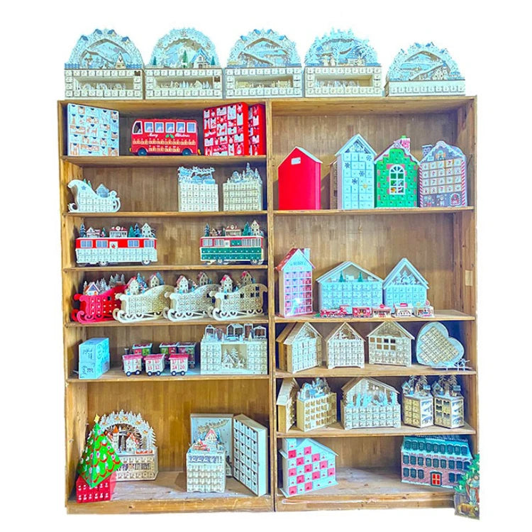 Wooden LED Lighted Advent Calendar with 24 Drawers Countdown Calendar Ornaments