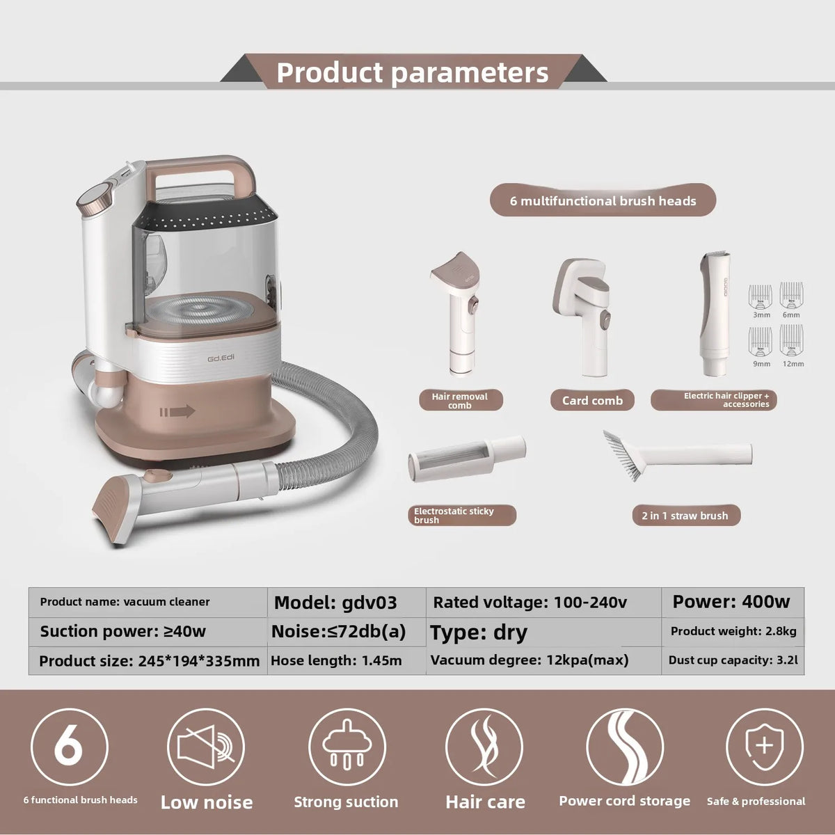 Pet Multifunctional Electric Japanese Standard Polypropylene Vacuum Clipper Hair Cutter