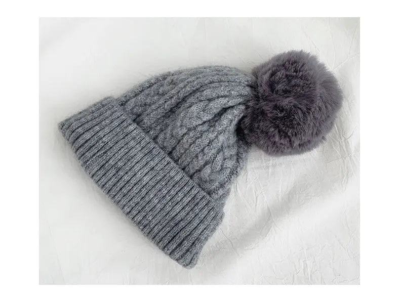 Villus Custom Embroidery Woven Label Cute Pure Color Winter Knitted Hats Winter Beanies