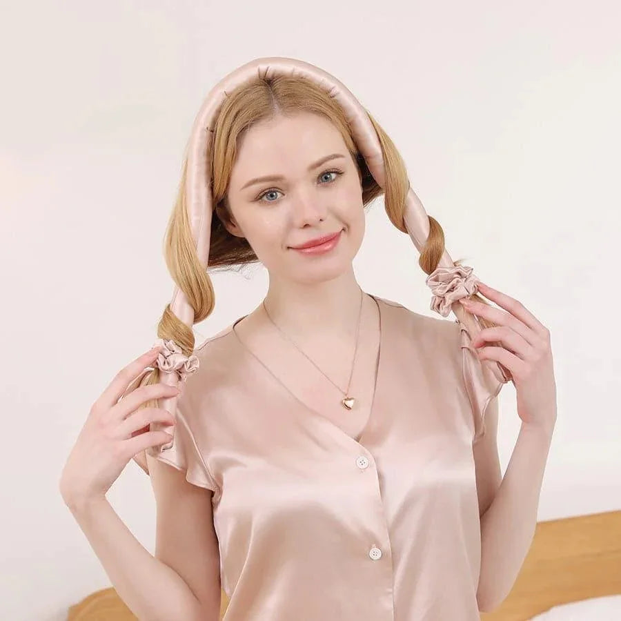 Silk Satin Heatless Curls Roller Kit Wave Curling Rod Headband Set Mulberry Silk Heatless