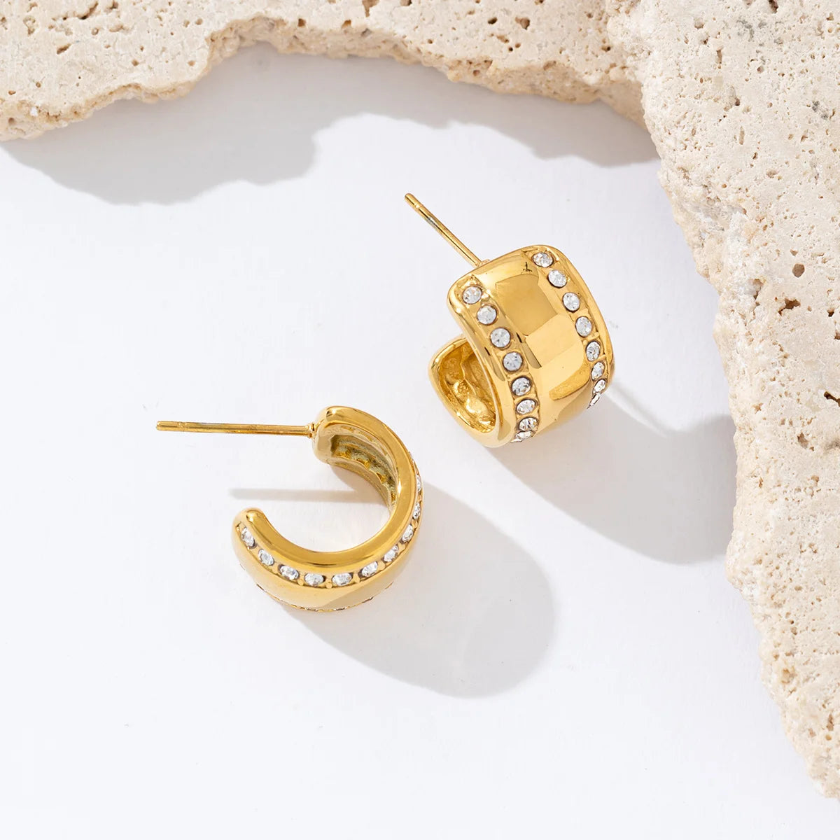 Custom Fashion Jewelry Designer Stainless Steel Earrings Female Diamond 18K Gold Plated