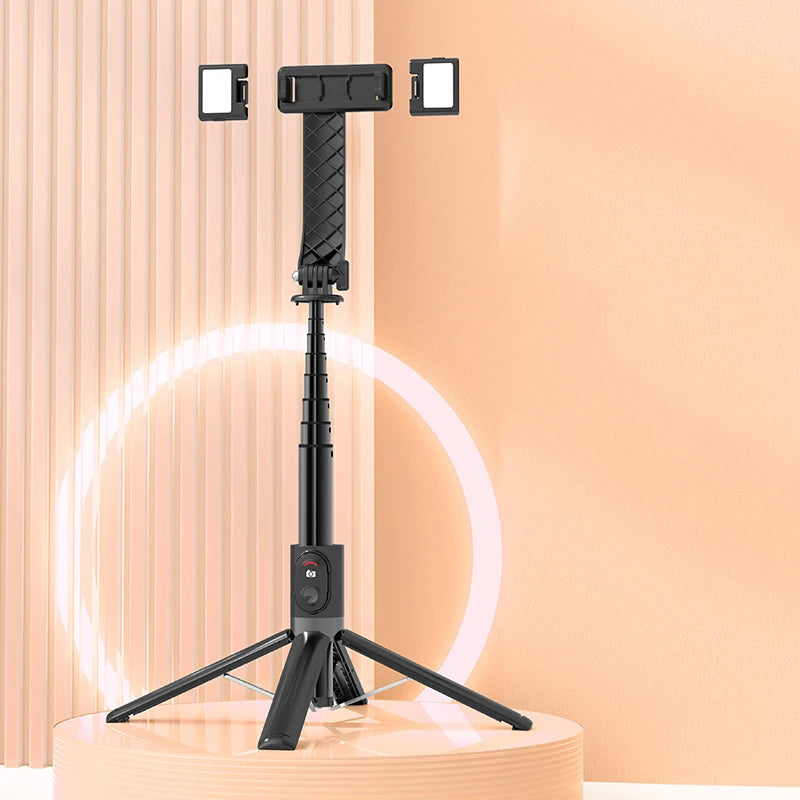 Stainless Steel Selfie Stick with 360 Adjustable Retractable Tripod 2 LED Light Remote