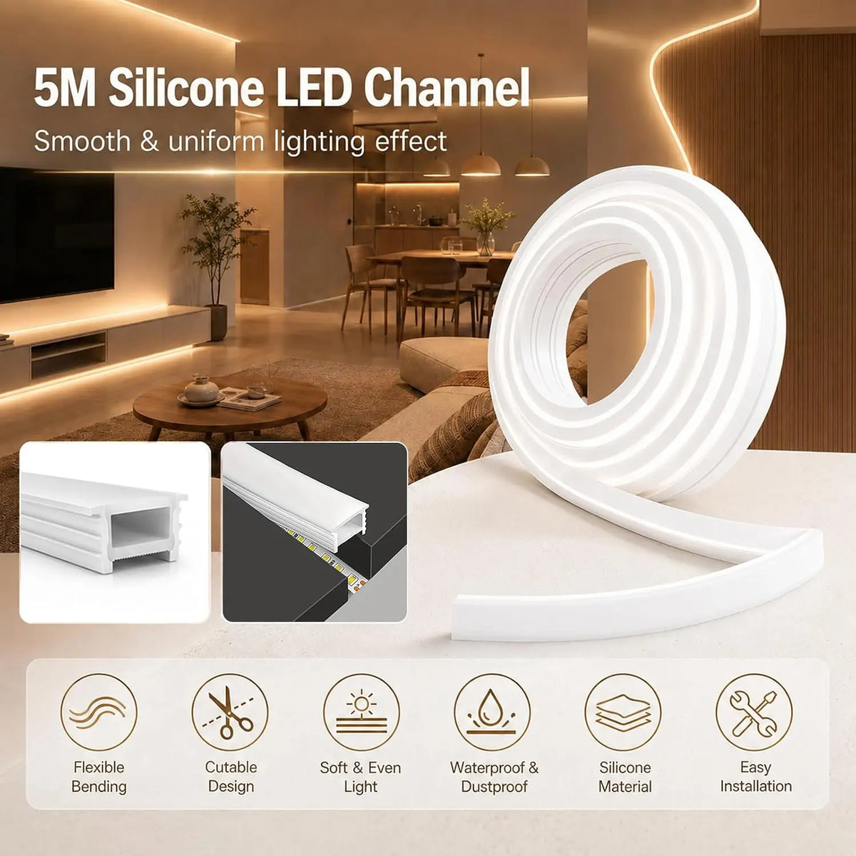 Silicone LED Neon Strip Light IP67 Waterproof for Hotel and Landscape Use Custom Color