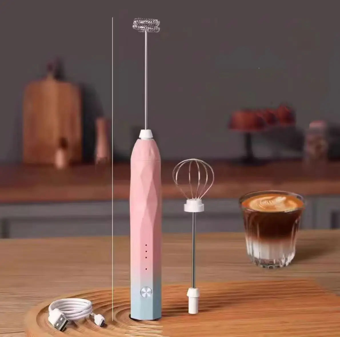 Handheld Electric Plastic Egg Beater Coffee Stirrer Milk Frother USB-Charged For Milk