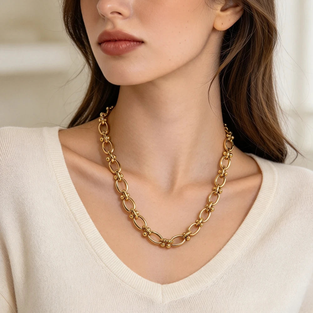 18K Gold Plated Rhodium Plated Stainless Steel Necklace Vintage Modern Classic Geometric