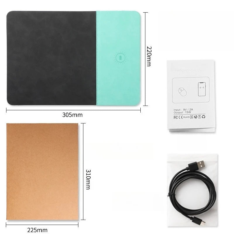 15W Fast Wireless Charging Mouse Pad, Small PU Leather Non-Slip Desk Mat with for Office