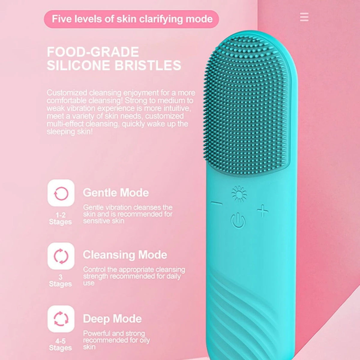 4 in 1 Silicone Facial Cleansing Brush Waterproof USB Rechargeable Electric Pore Cleaner