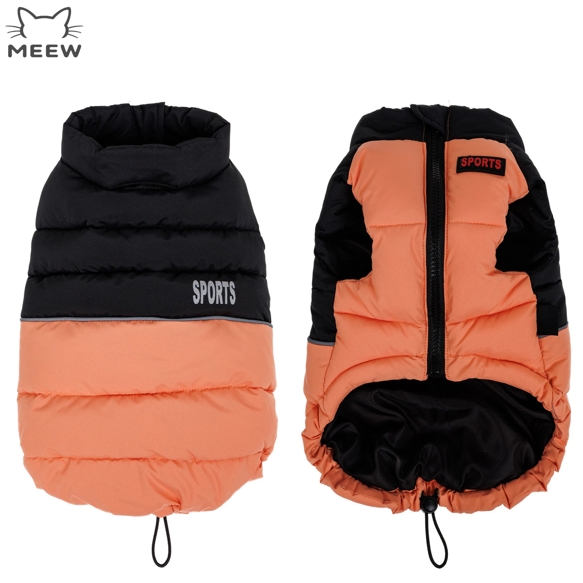 Two Tone Sports Dog Puffer Vest Winter Warm Pet Coat Reflective Strip Zipper Design