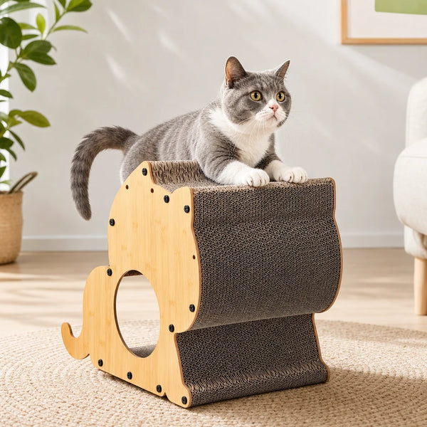 Durable Cat Shaped Corrugated Cardboard 2-Level 5kg Cat Scratcher Lounger Carton