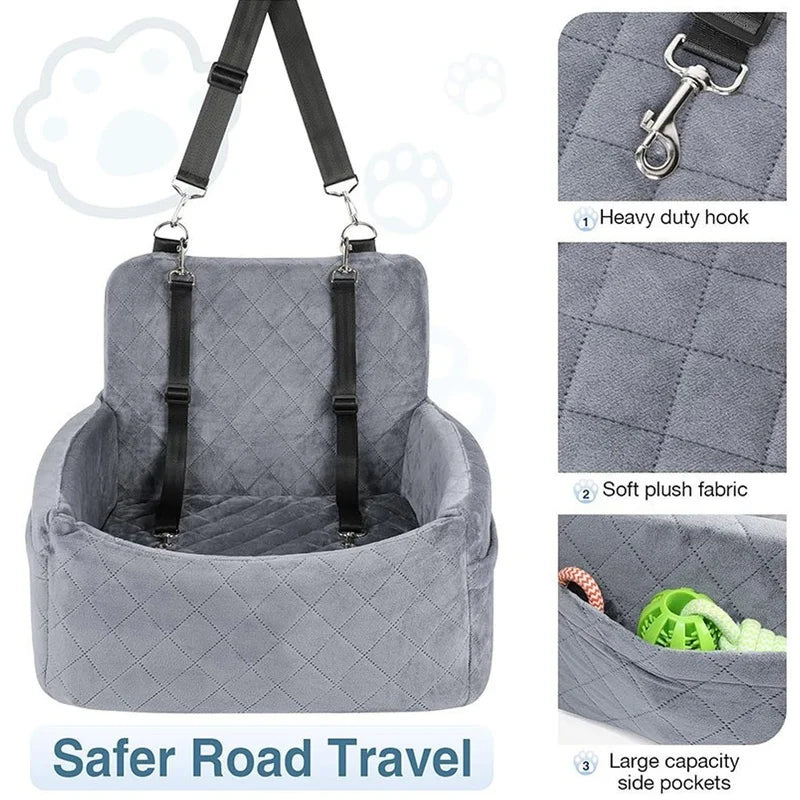 Diamond Quilted Pet Car Seat Bed, Bucket-Style Travel Bed for Puppies, Gray