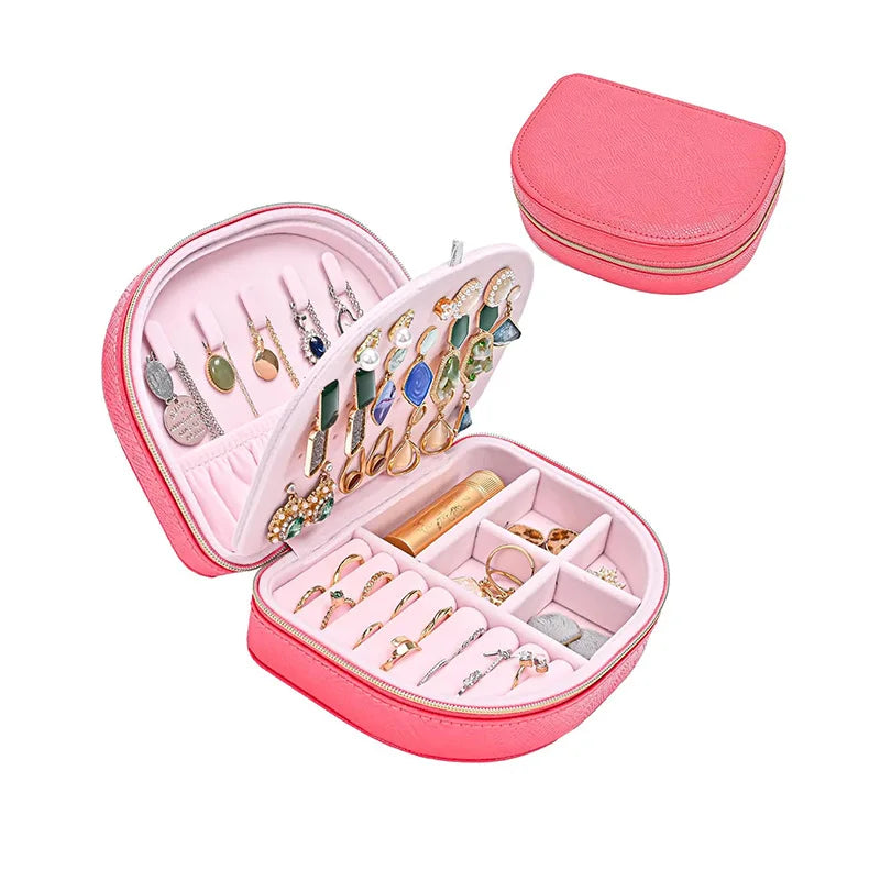 X133 Portable Travel Jewelry Box-Small 2-Layer Oval Jewelry Organizer with Zipper