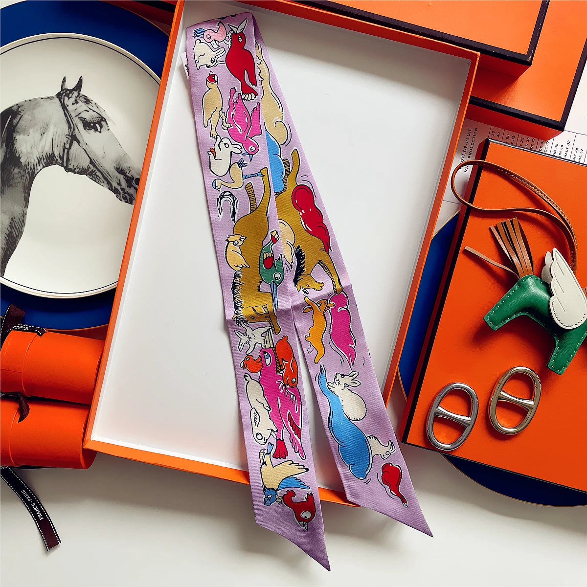 5*86 Cm Neck 100% Silk Scarf Custom Printing Scarves Designer Head Bag Women Stylish