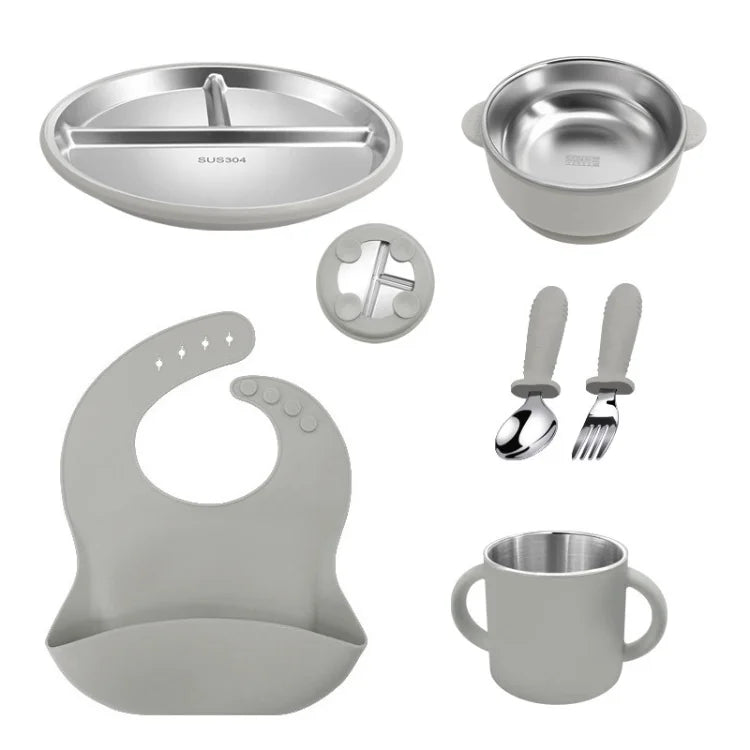 Children'S New Silicone & Stainless Steel Baby Toddler Feeding Cutlery Set 6 in 1 BPA