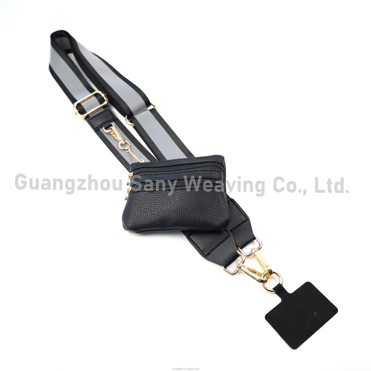 Reflective Strip Phone Strap With Zippered Pouch Adjustable Cellphone Lanyard Crossbody