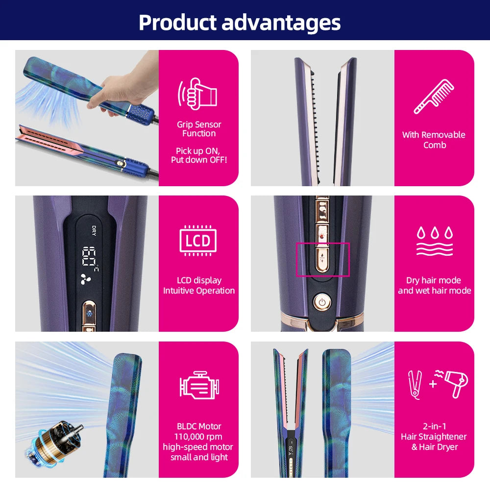 Professional Steam Hair Straightener with Ceramic Brush
