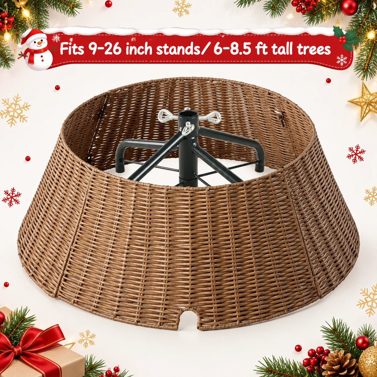 27 Inch Wood Classic Christmas Tree Collar for 7.5ft Artificial Trees Handcrafted Rustic