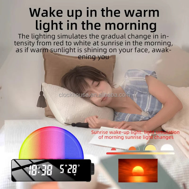 Smart Electronic Calendar Table Clock Sunrise Alarm Color-Changing LED Wake Light Digital