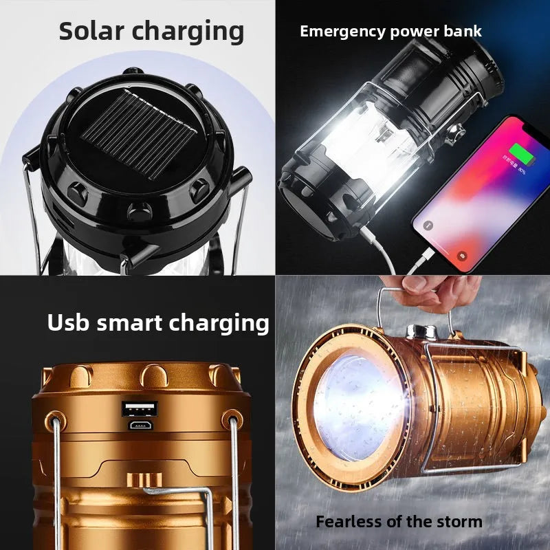 Customized Processing LED Solar Rechargeable Camping Lantern Multi-Functional Tent & Work