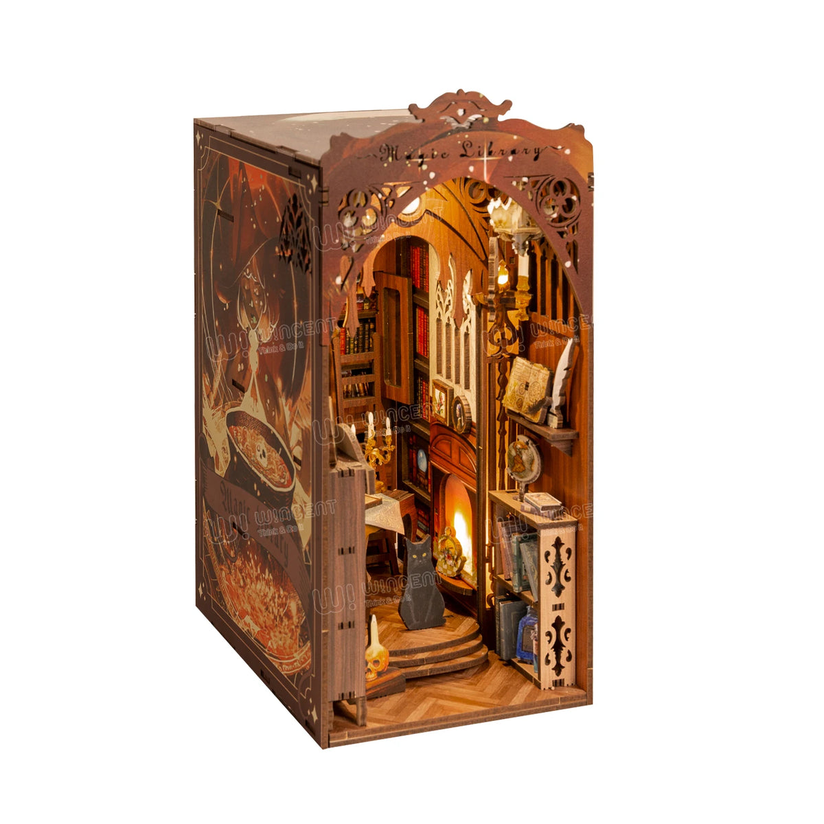 Wincent Body Sensor Light G6 UV Printing Design Miniature 3d Wooden Bookend Book Nook
