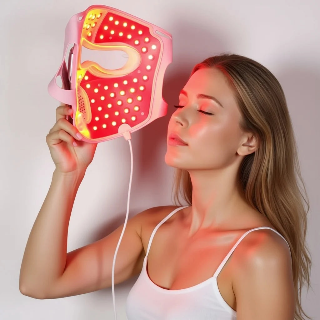 Pink Silicone LED Facial Mask with Red Light for At-Home Use