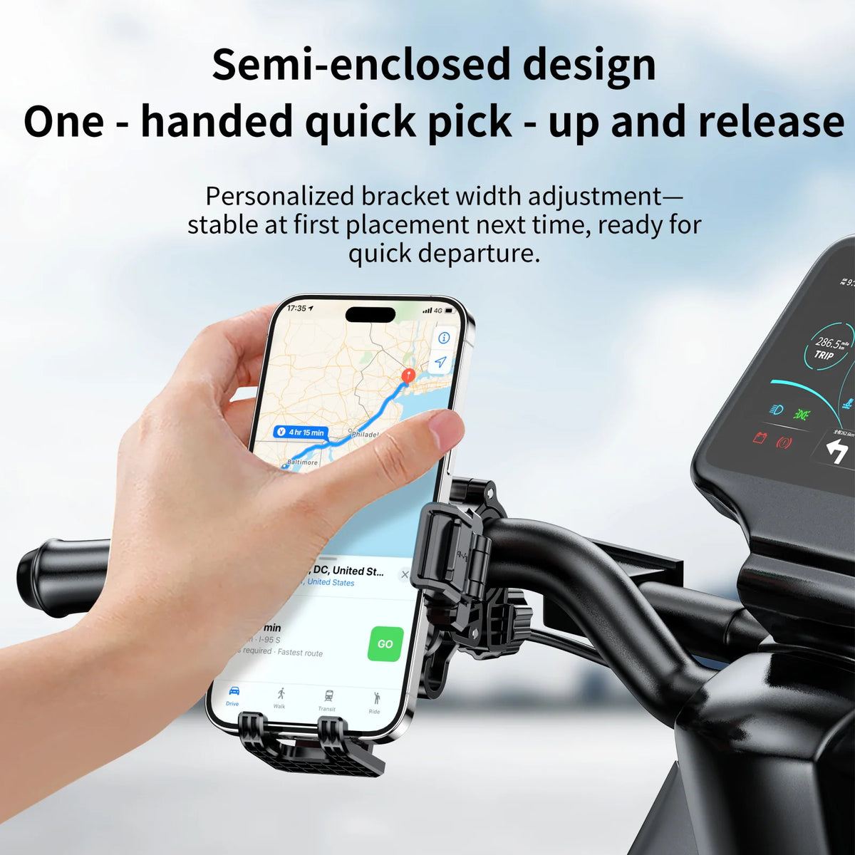 1 Second Automatically Lock Waterproof Bike Mobile Phone Holder Motorcycle Phone Mount