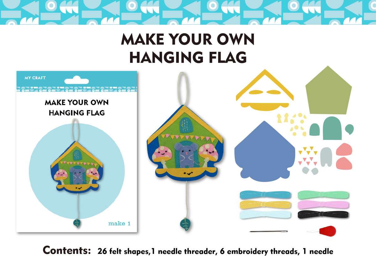 Kids DIY Sewing Craft Toy, Make Your Own Mouse House Felt Hanging Flag Kit Educational