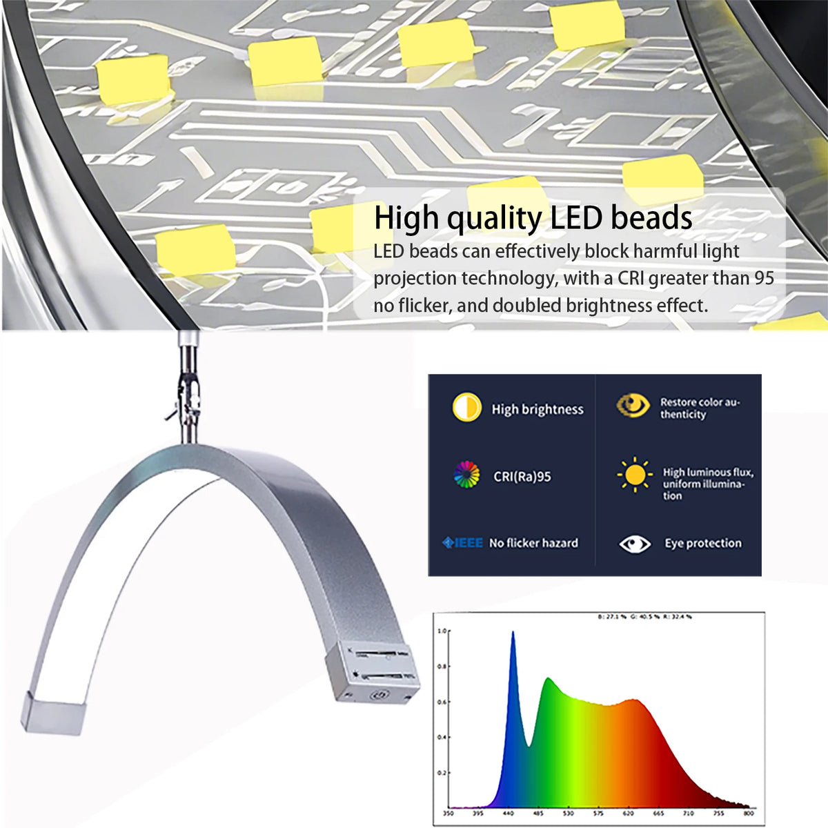 28inch 45W Multi-Angle Led Lash Light Half Moon Light with Tripod for Tattoo Beauty Salon
