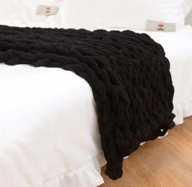 Super Soft Handmade Knit Jumbo Chenille Yarn Chunky Knit Blanket Throw