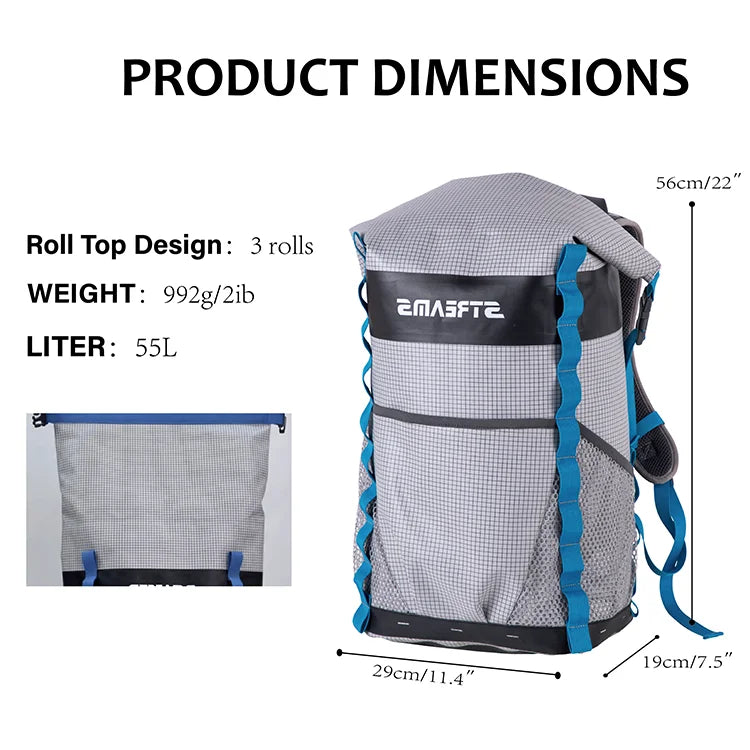 Customized Pvc Waterproof Dry Bag Hiking 55L Outdoor Camping Waterproof Bag Backpack
