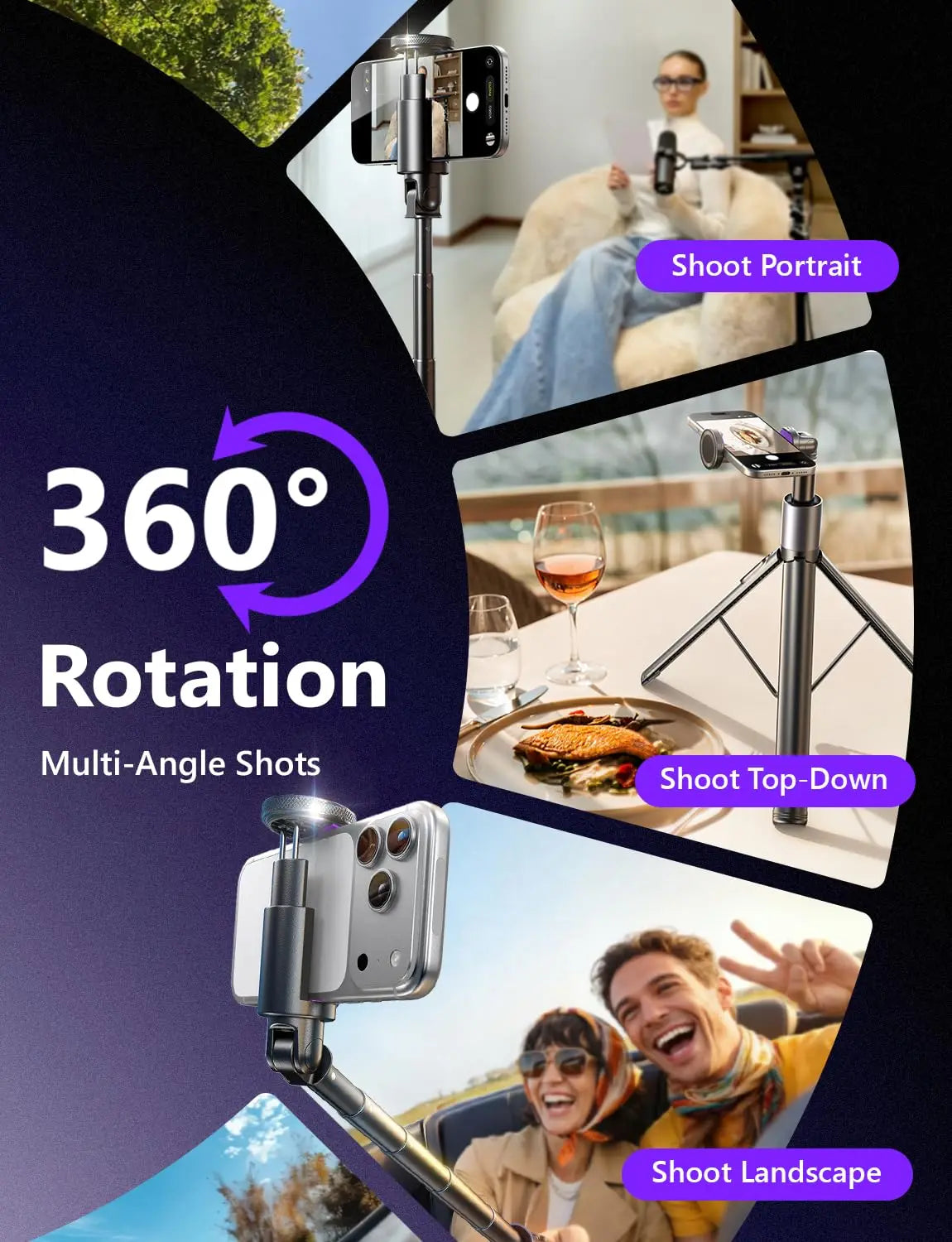 New 67" Selfie Stick Tripod Auto-Opening Cell Phone Stand Foldable Tripod for Video