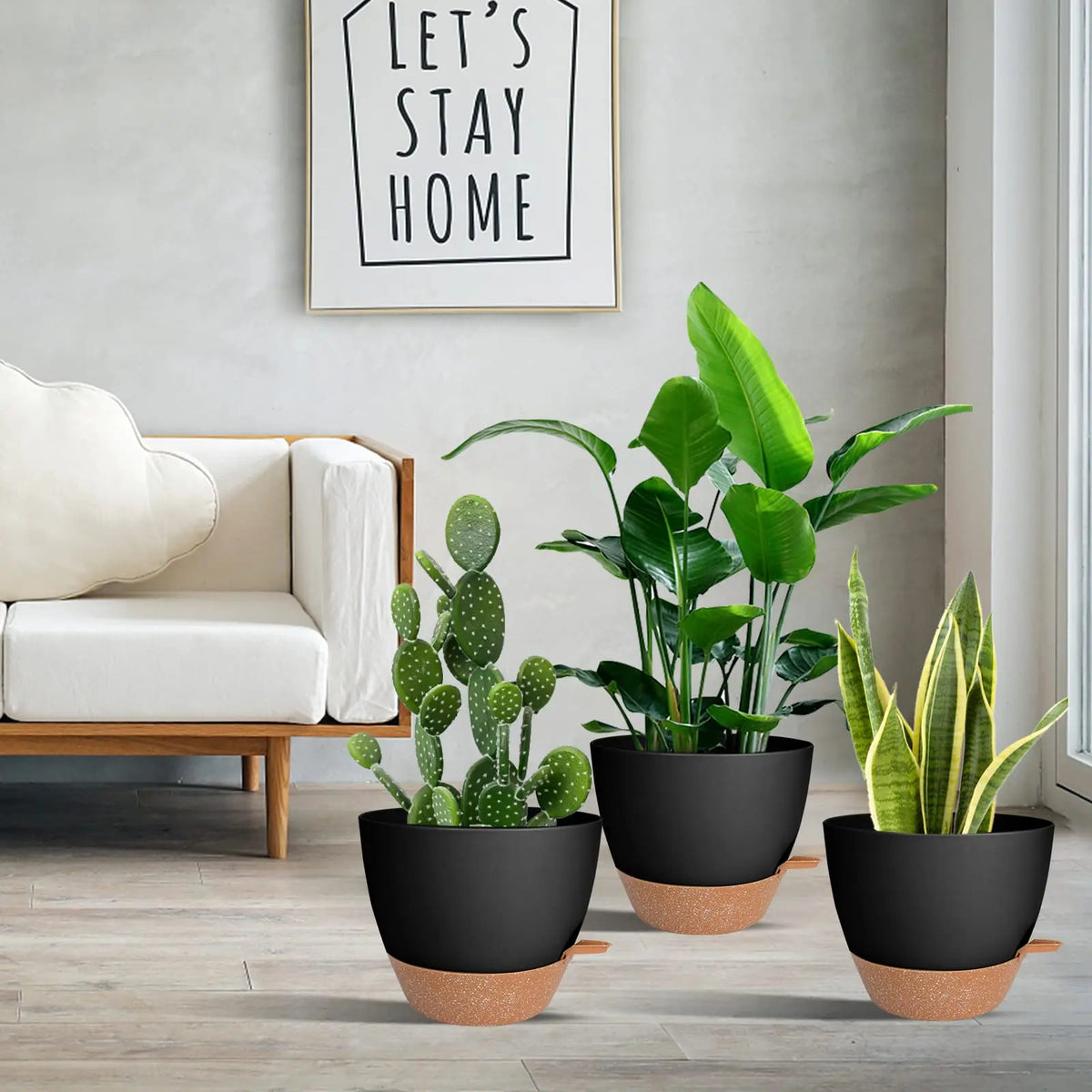 10/9/8 Inch Self Watering Plant Pots with Drainage Hole, Plastic Planters Flower Pots