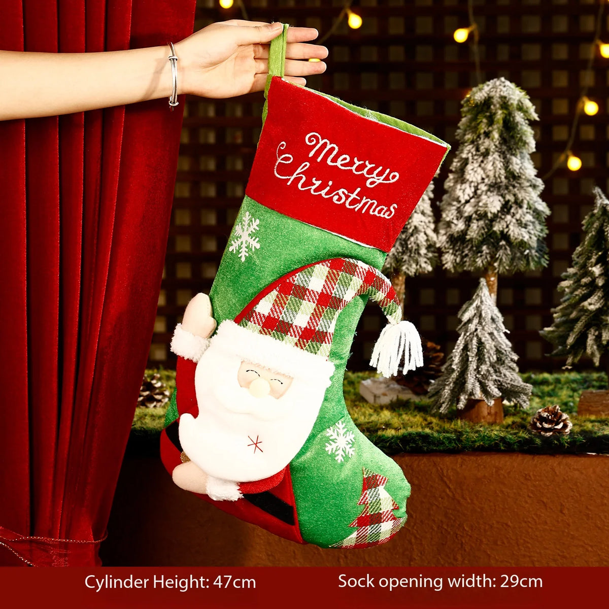Christmas Stocking Embroidered Merry Christmas, 3D Character Decoration Holiday Stocking,