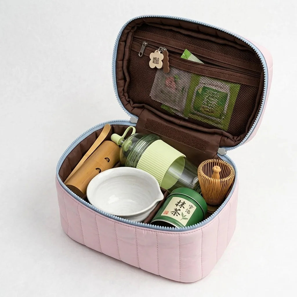 Custom Foldable Bamboo Whisk Scoop Kits Matcha Tools with Travel Bag Pouch