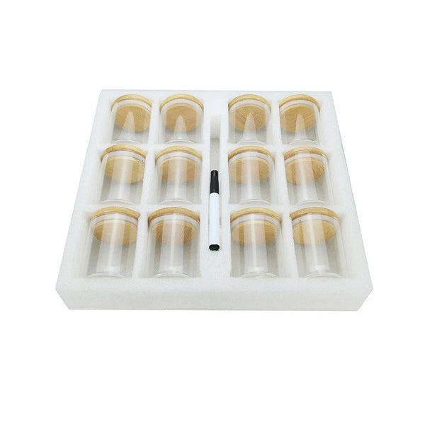 12 Pieces High Borosilicate Clear Kitchen Food Storage Jar Set with Bamboo Lid