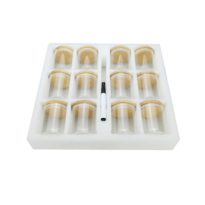 12 Pieces High Borosilicate Clear Kitchen Food Storage Jar Set with Bamboo Lid
