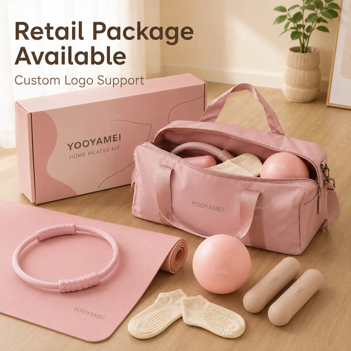 Custom Silicone Pilates Set With Non Slip Yoga Mat Soft Dumbbells Flexible Power Ring