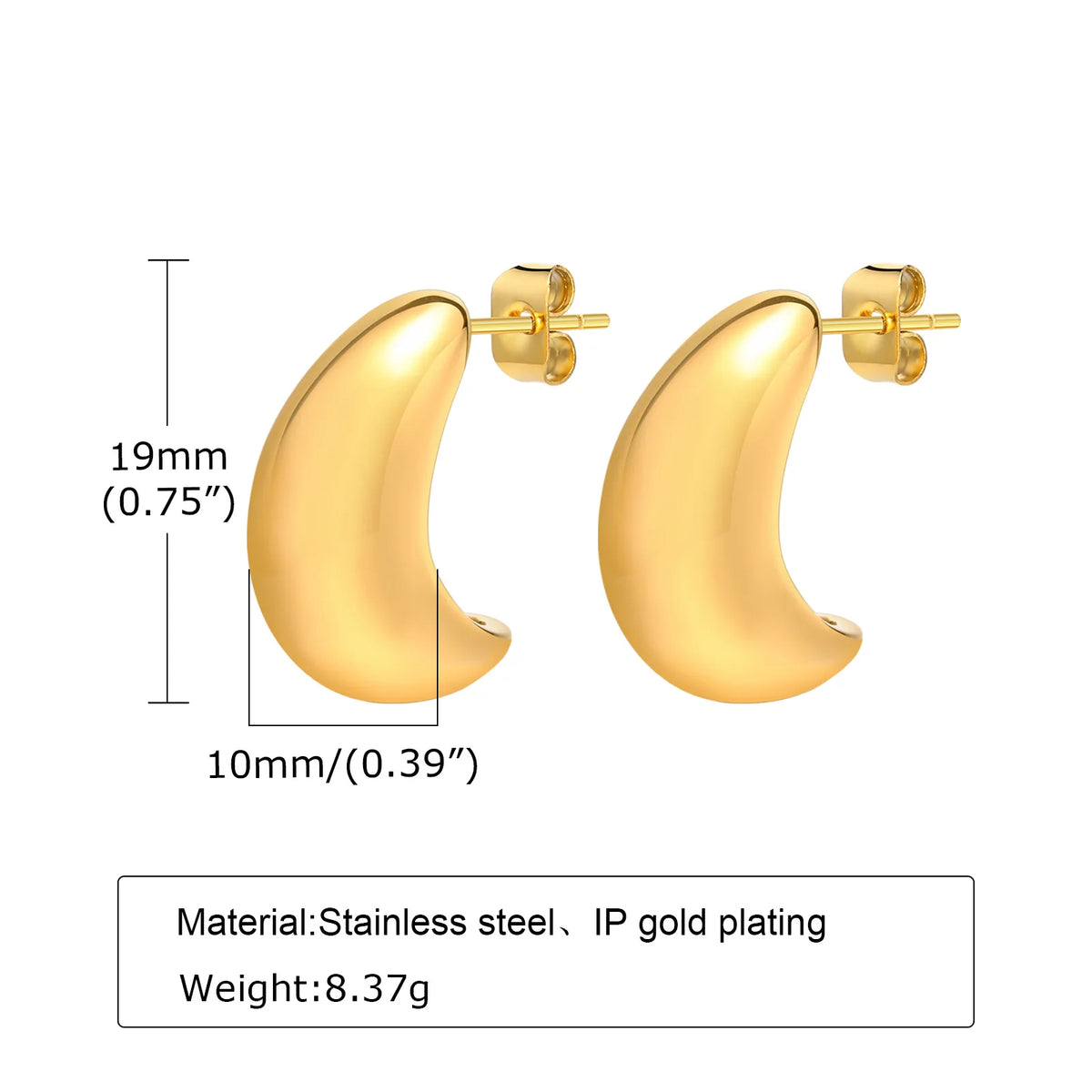 18K Gold Plated Stainless Steel Tarnish-Free Waterproof Hoop Earrings Women'S