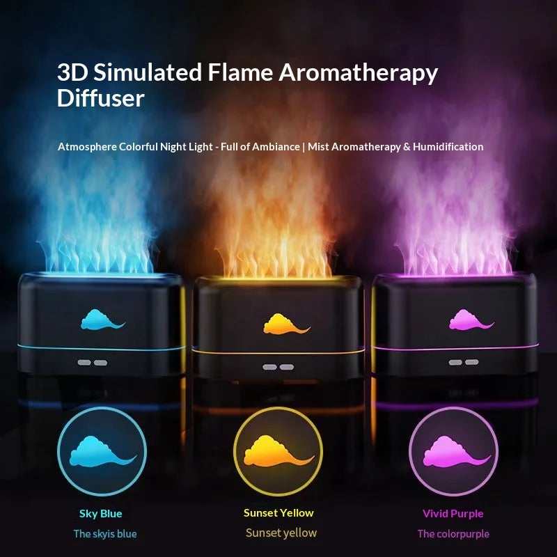 Ultrasonic Flame Humidifier USB 260ml Quiet Aromatherapy Diffuser Bedroom Lighting