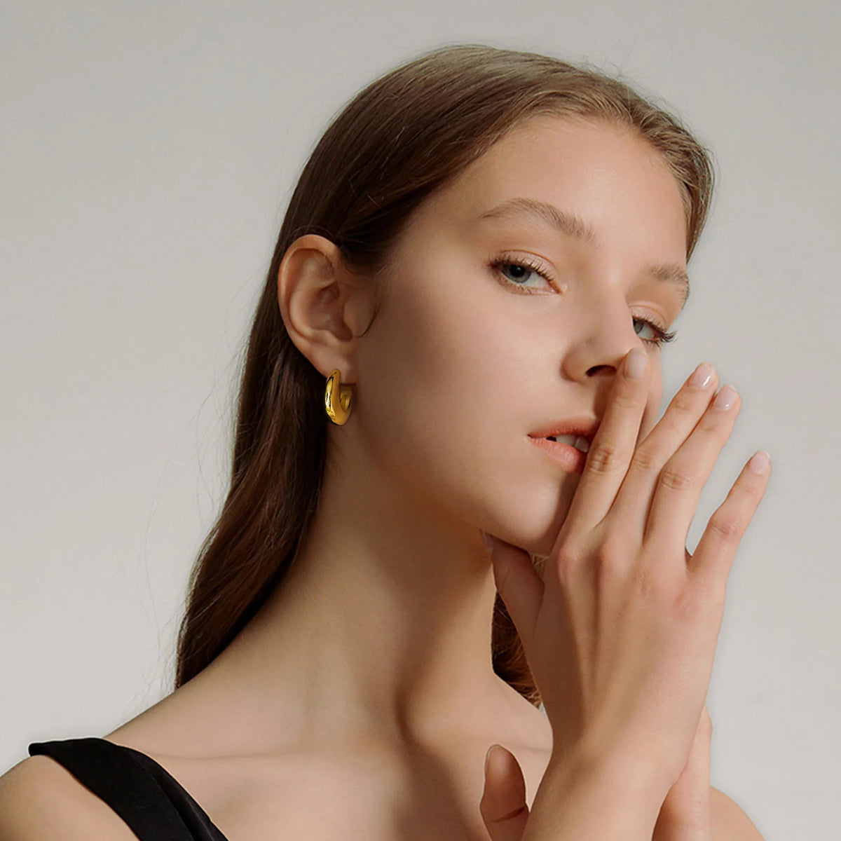 18K Gold Plated Stainless Steel Tarnish-Free Waterproof Hoop Earrings Women'S