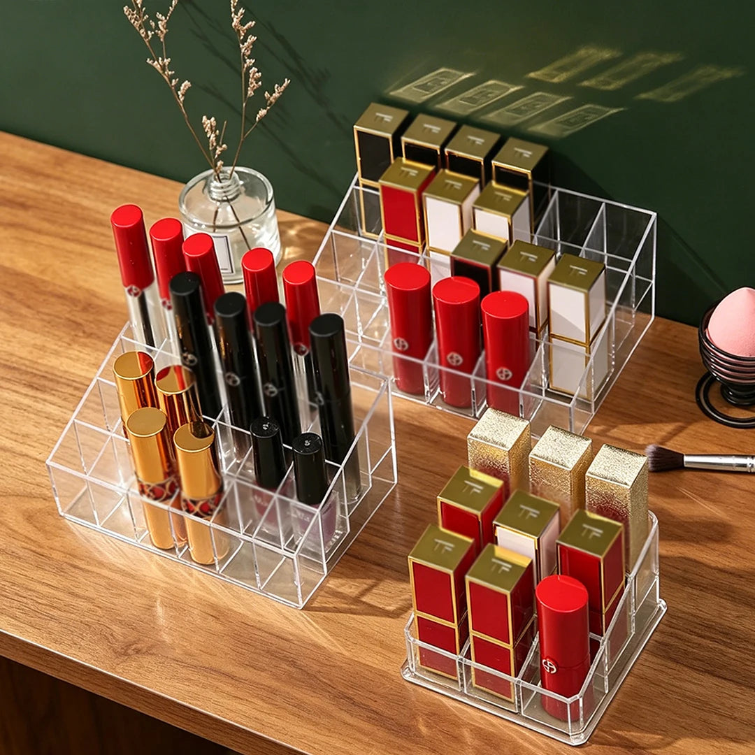Clear Acrylic 2-Layer Lipstick Storage Box-Sustainable Portable Rectangular Organizer