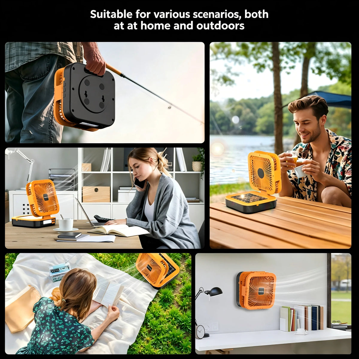 4-Speed Oscillating Camping Fan Foldable Auto Swivel Solar Fan with LED &Power Bank
