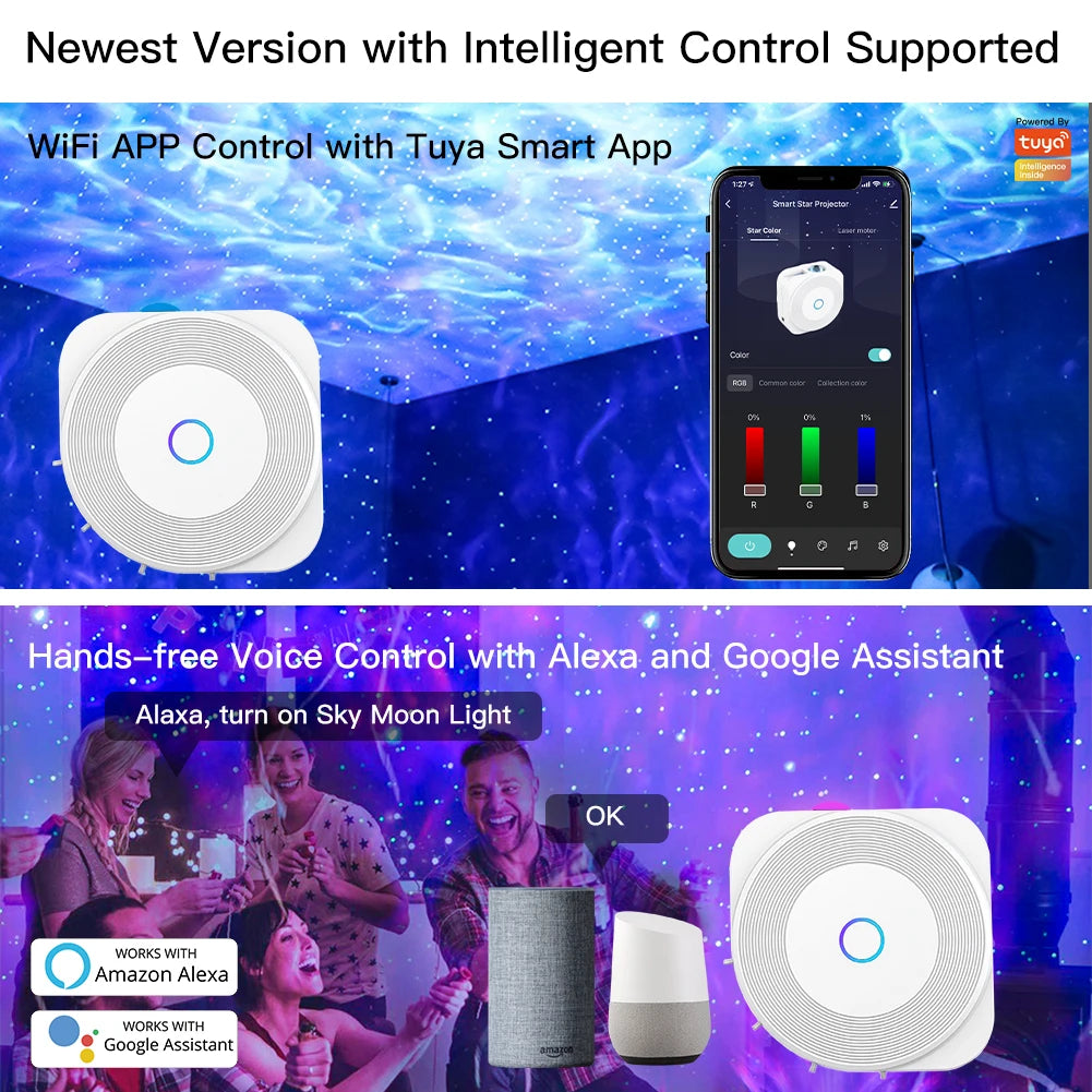 Smart Star Projector with Galaxy Nebula Cloud/Moving Ocean Wave, Star Sky WiFi Night