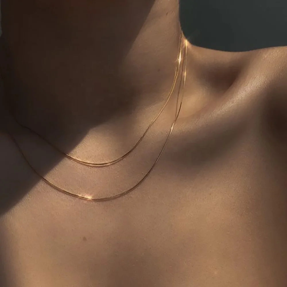 Tarnish Free 18K Gold PVD Plated Jewelry Stainless Steel Herryingbone Chain Necklace
